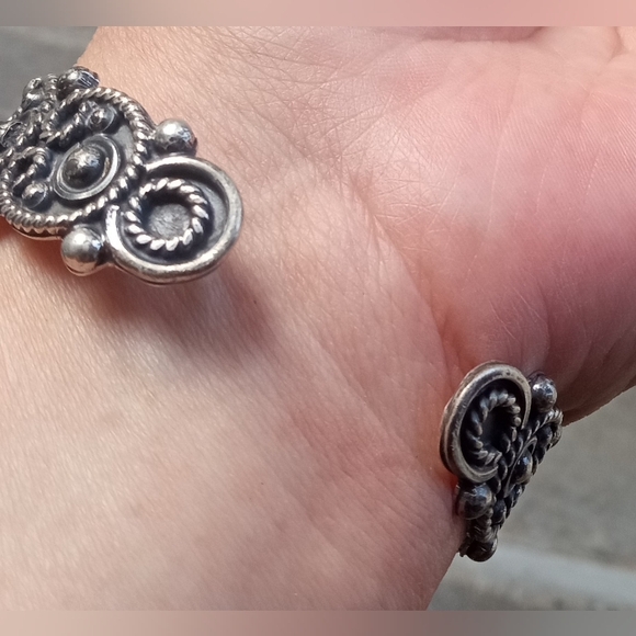 Southwest Mexico 925 Sterling Silver Onyx Cuff Vintage Bracelet - Picture 9 of 12